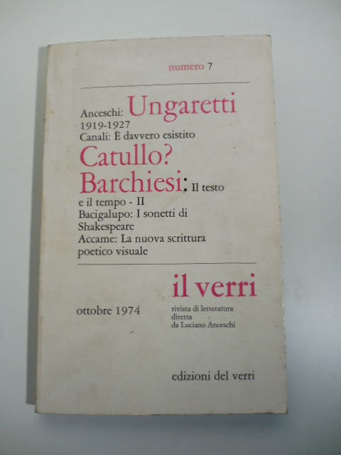 Il Verri. Rivista di letteratura diretta da Luciano Anceschi, n. 7, ottobre 1974